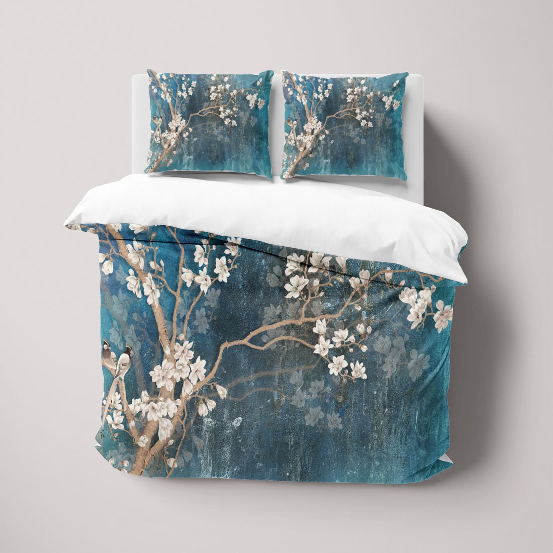 Japanese Cherry Blossom Bird Painting Duvet Cover Set