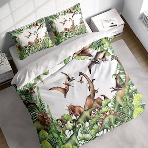 Kids Cartoon Dinosaurs Duvet Cover Set, Boy Bedding Set, Animals Quilt Cover, Comforter Cover, Single Double Full Queen King Size, Cotton