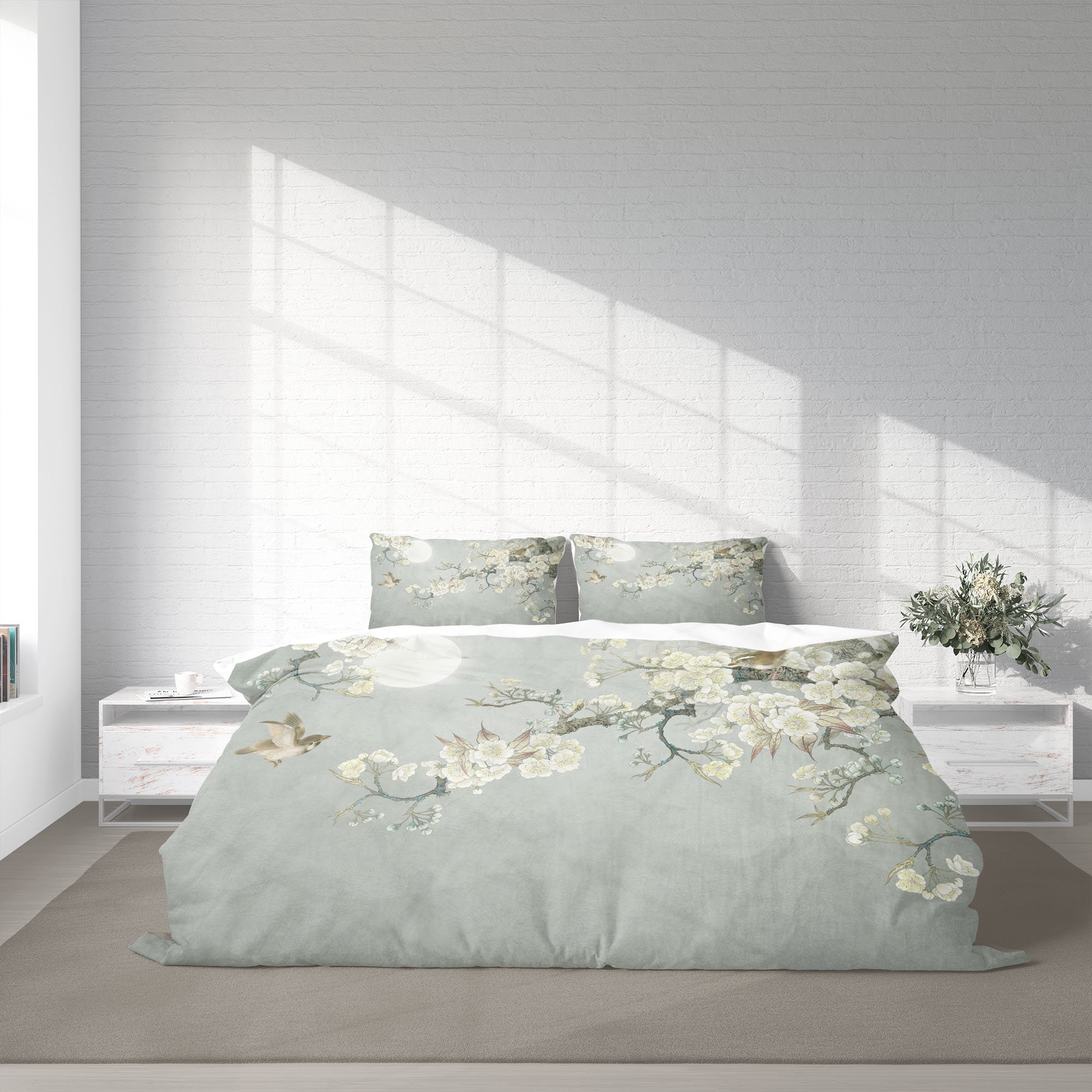 Japanese White Cherry Blossom Duvet Cover Set Chinese Floral Etsy