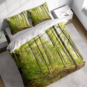 Grüner Wald Bäume Bettwäsche Set, Natur Bettwäsche Set, Botanischer Quilt Bezug, Baum Trösterbezug, Einzel Doppel Voll Königin König Größe