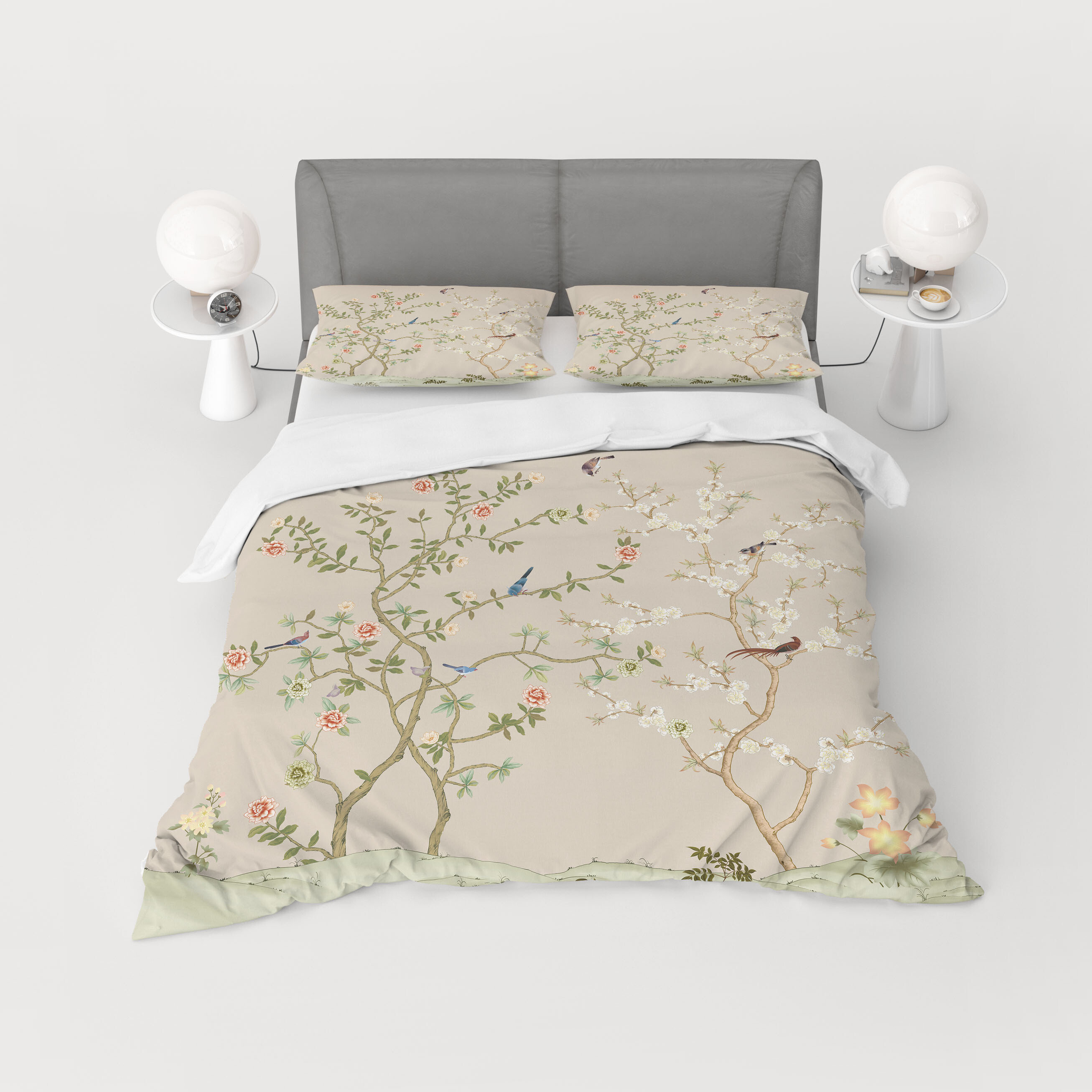 Chinoiserie Flower Garden Birds Duvet Cover Set Botanical Etsy