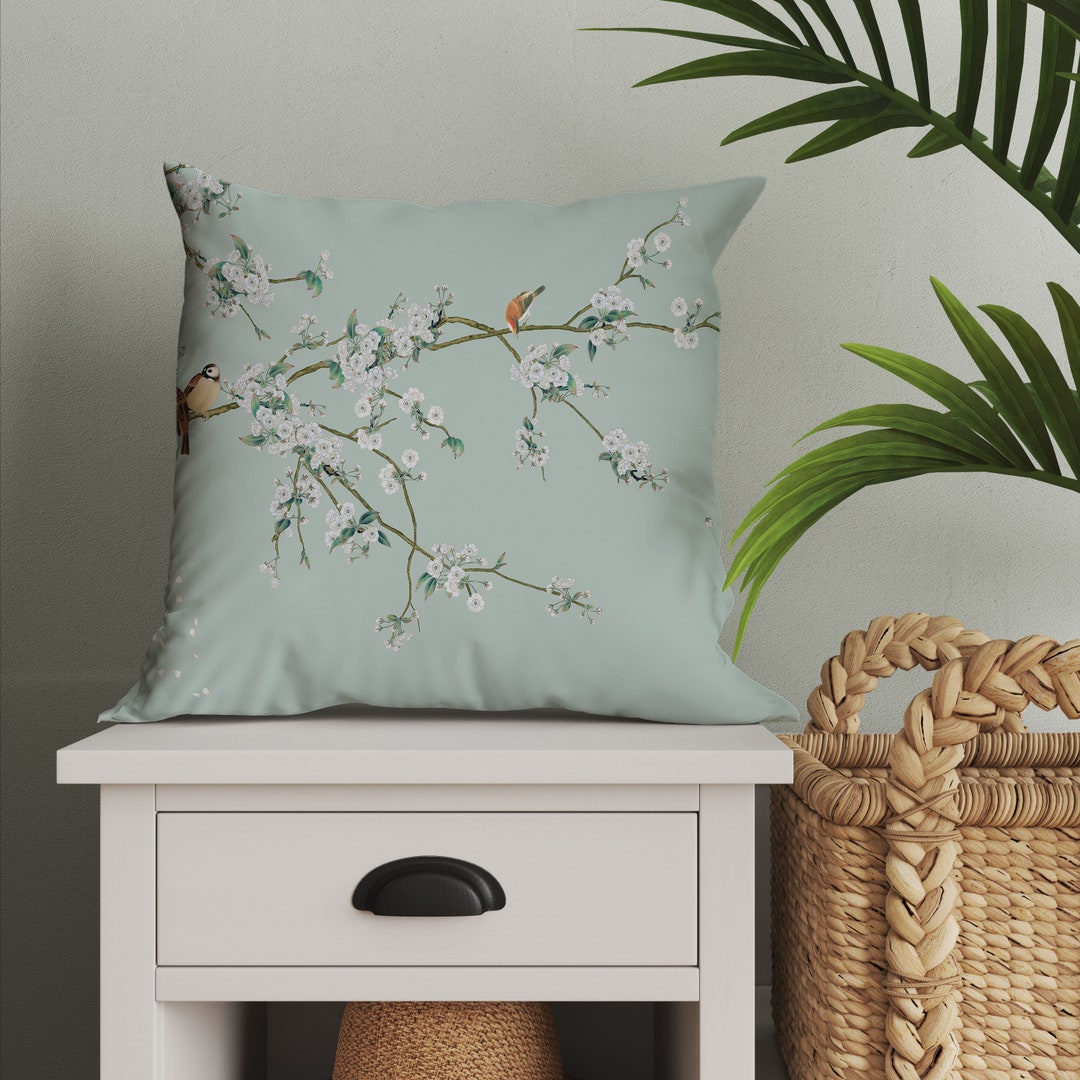 Japanese Cherry Blossom Throw Pillow Cover White Cushion Etsy