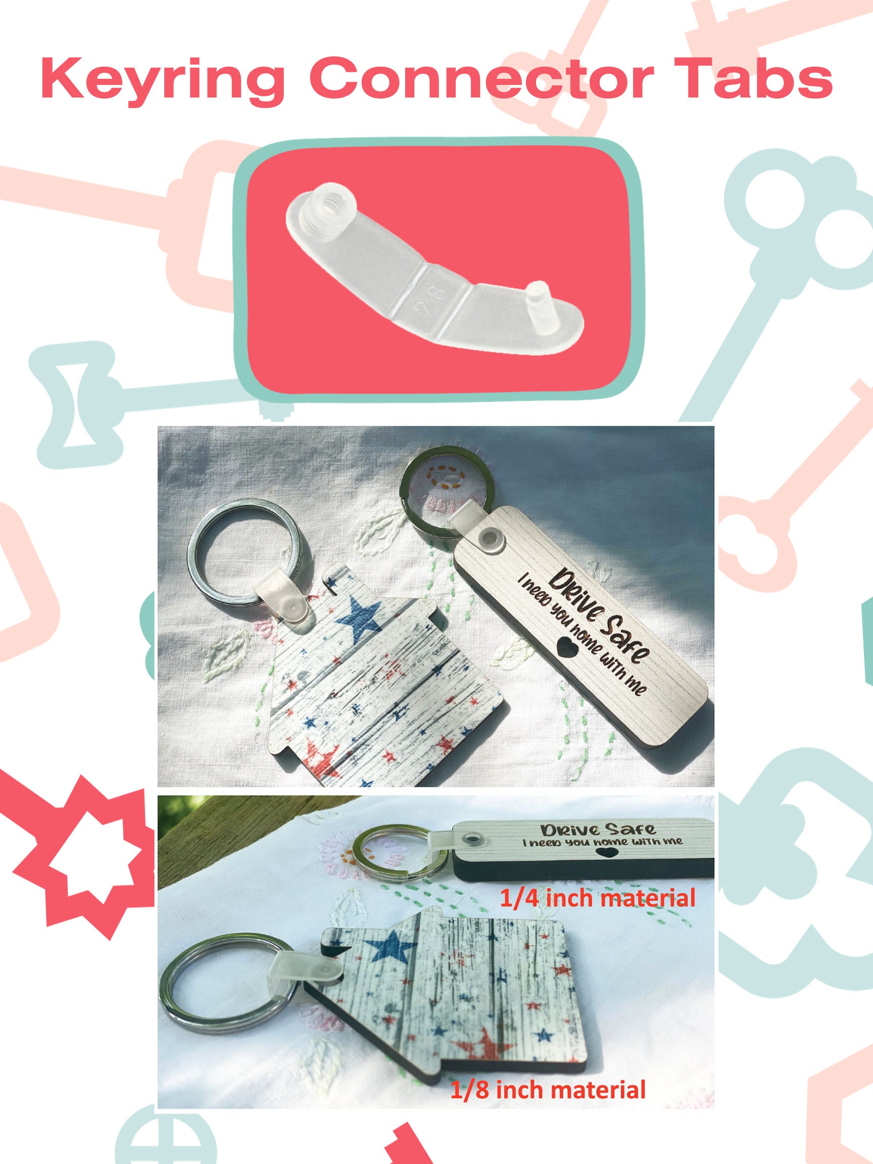 OIIKI 100pcs Plastic Keychain Clips, Clear Acrylic Keychain Connector Snap Tabs, Card Holder for Keys Rings Office Credit Card Crafts Jewelry Making