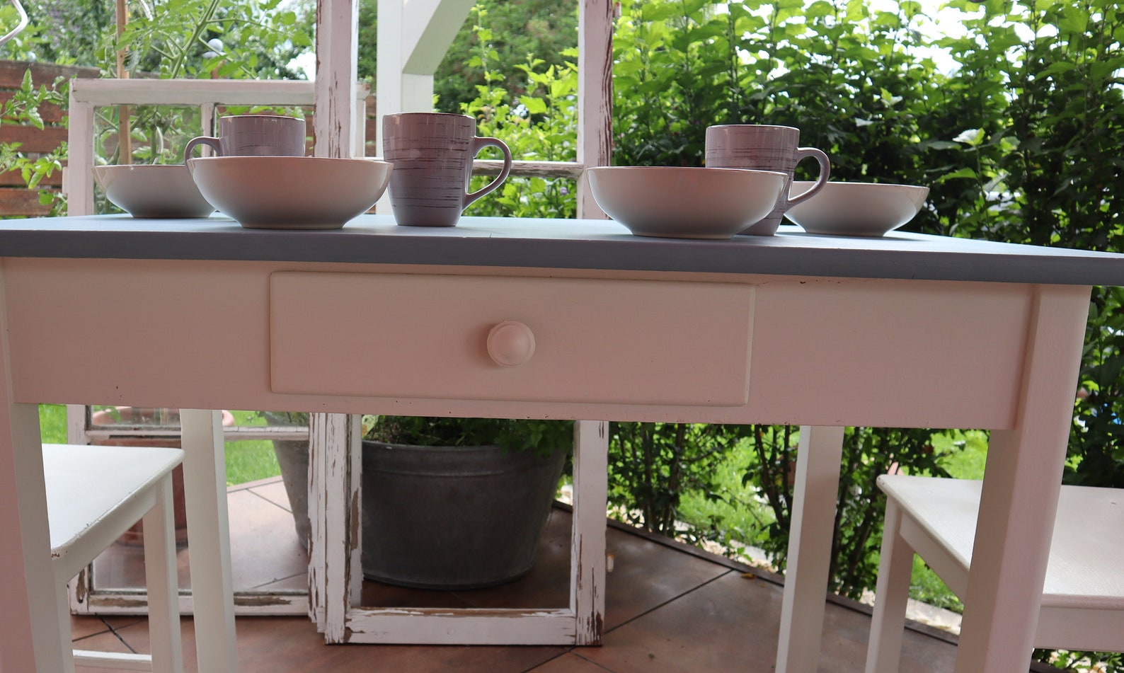 Antiker Küchentisch blau/weiß mit Schublade Esstisch | Etsy