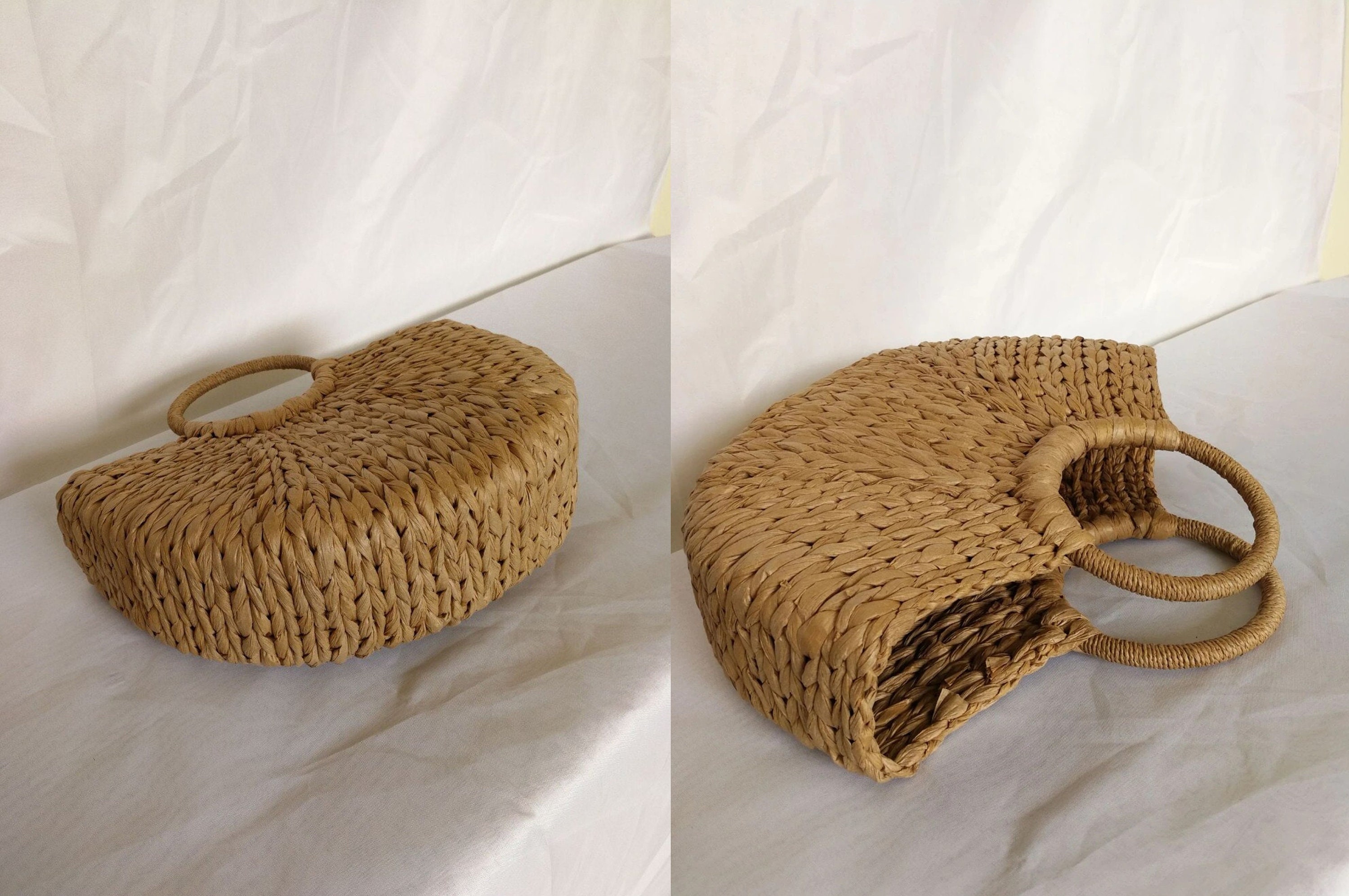 Casual Tote Straw Handbag for Women with Double Circle Handles | Etsy