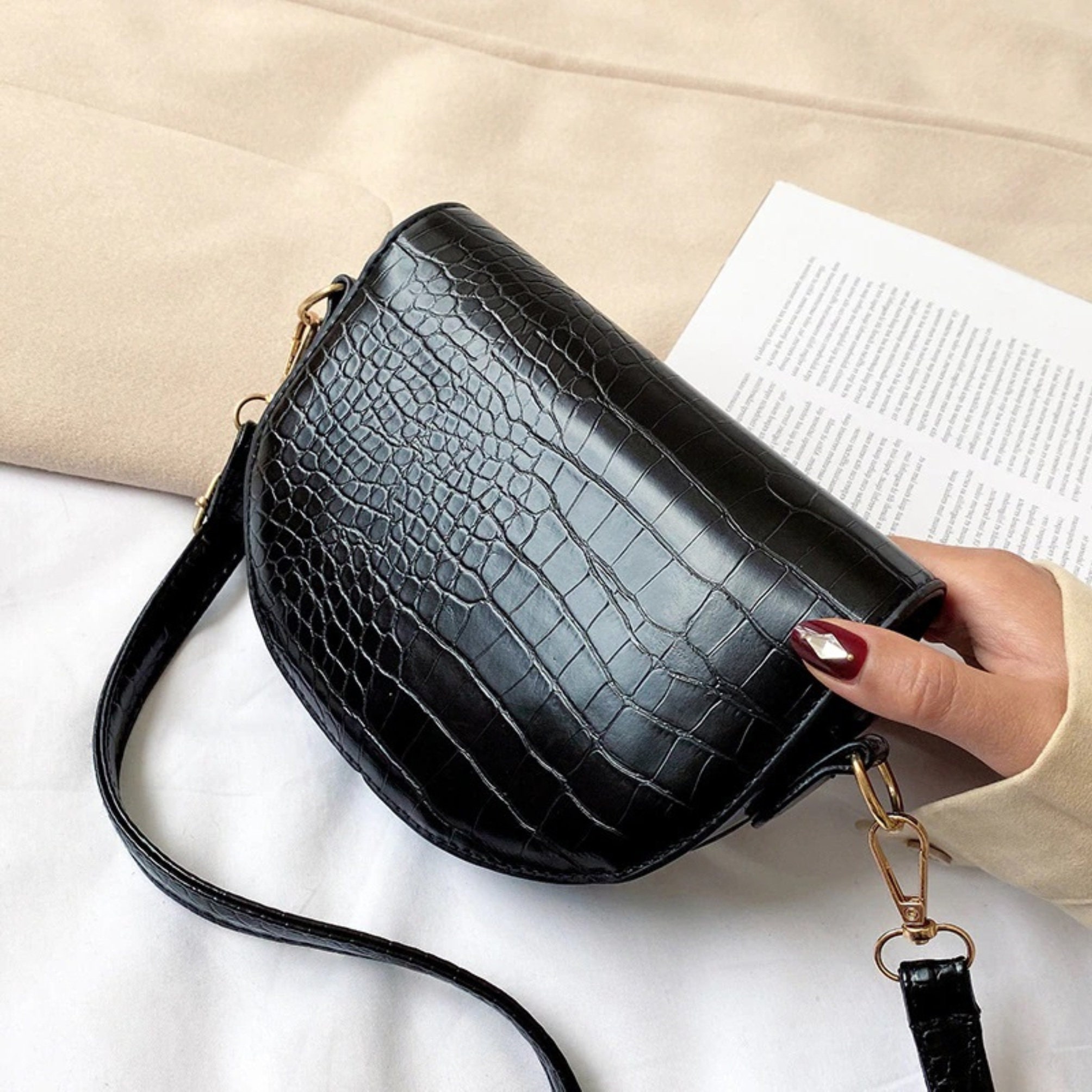 Vintage Shoulder Bag Vegan Leather Fashion Bag with Long Etsy