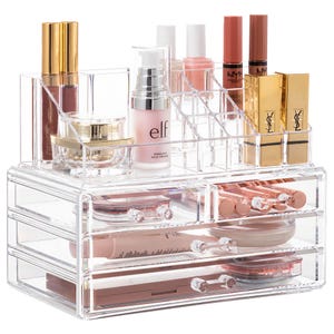 Organiseur cosmétique en acrylique avec plusieurs compartiments, boîte de rangement transparente pour le maquillage, parfait organisateur pour la maison