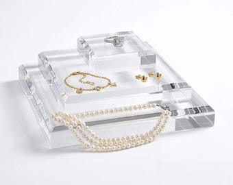 Présentoirs à Bijoux en Acrylique Transparent - Ensemble Moderne pour Colliers, Bagues et Boucles d'Oreilles
