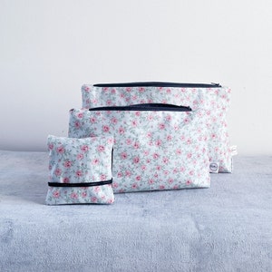 Travel bag set water-repellent rose pattern - cosmetic bag toiletry bag Tea Time | in three sizes