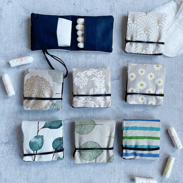 Sanitary bag for tampons and pads, handmade - 8.5 x 9 cm, various designs, ideal for travelling, sustainable shipping