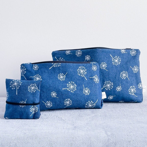 Set toiletry bag cosmetic bag tampon case | with dandelions on denim - Have a wish