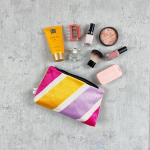 Velvet Makeup Bag in 20x12x3cm | Colorful Striped Cosmetic Pouch | Small Zipper Bag | Handmade