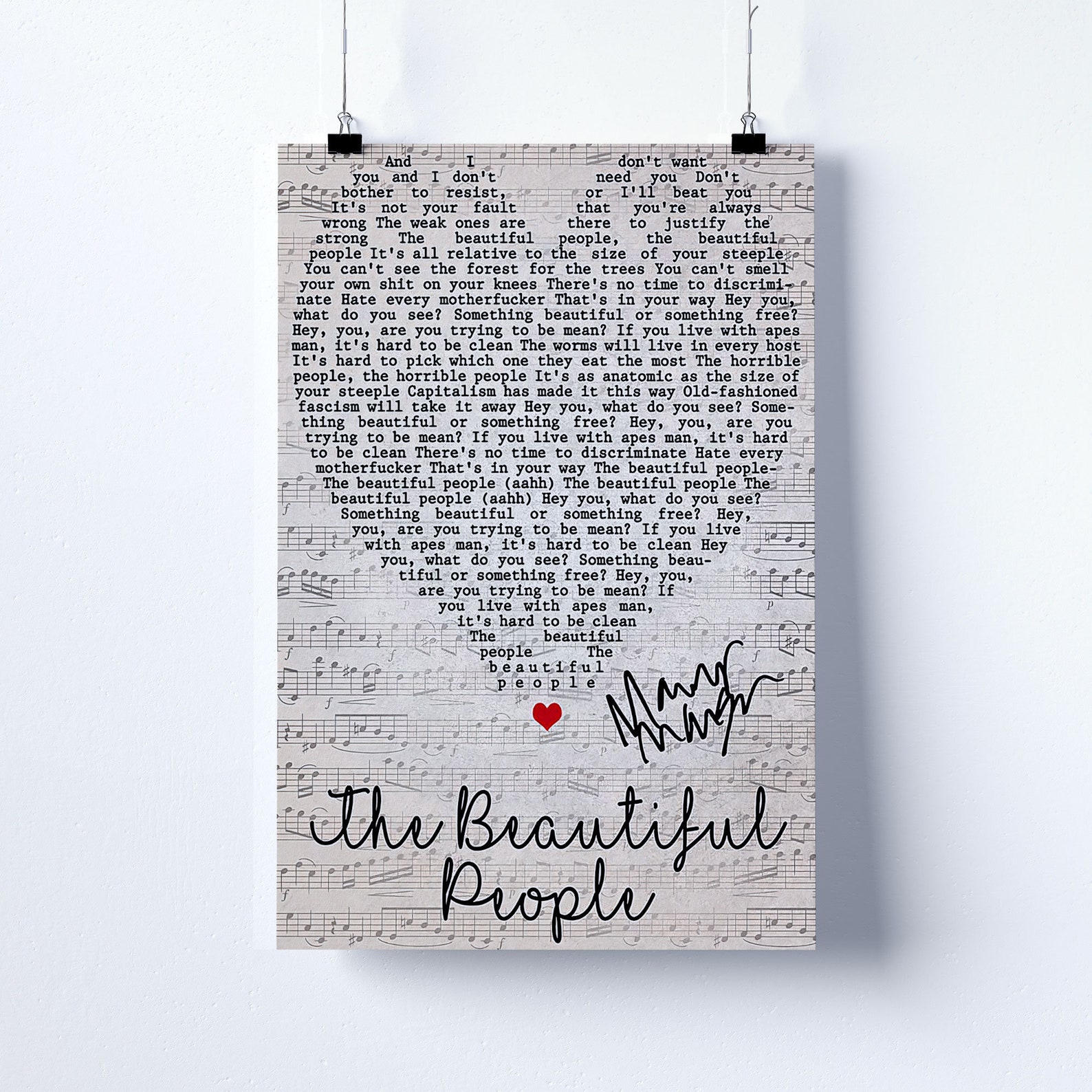 Marilyn Manson The Beautiful People Lyrics Poster Antichrist Etsy