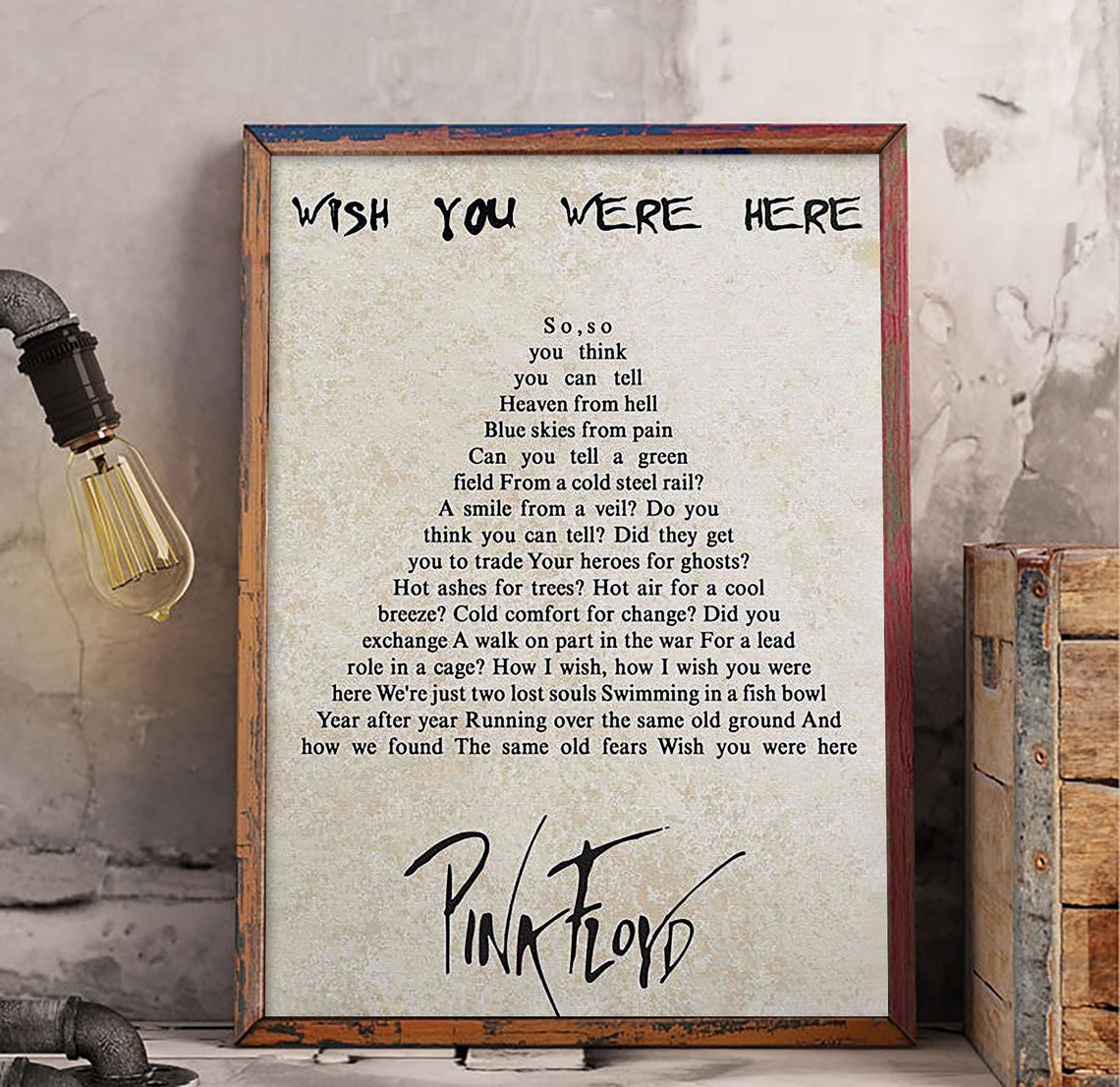 Pink Floyd Wish You Were Here Lyrics Poster Lyrics Canvas | Etsy