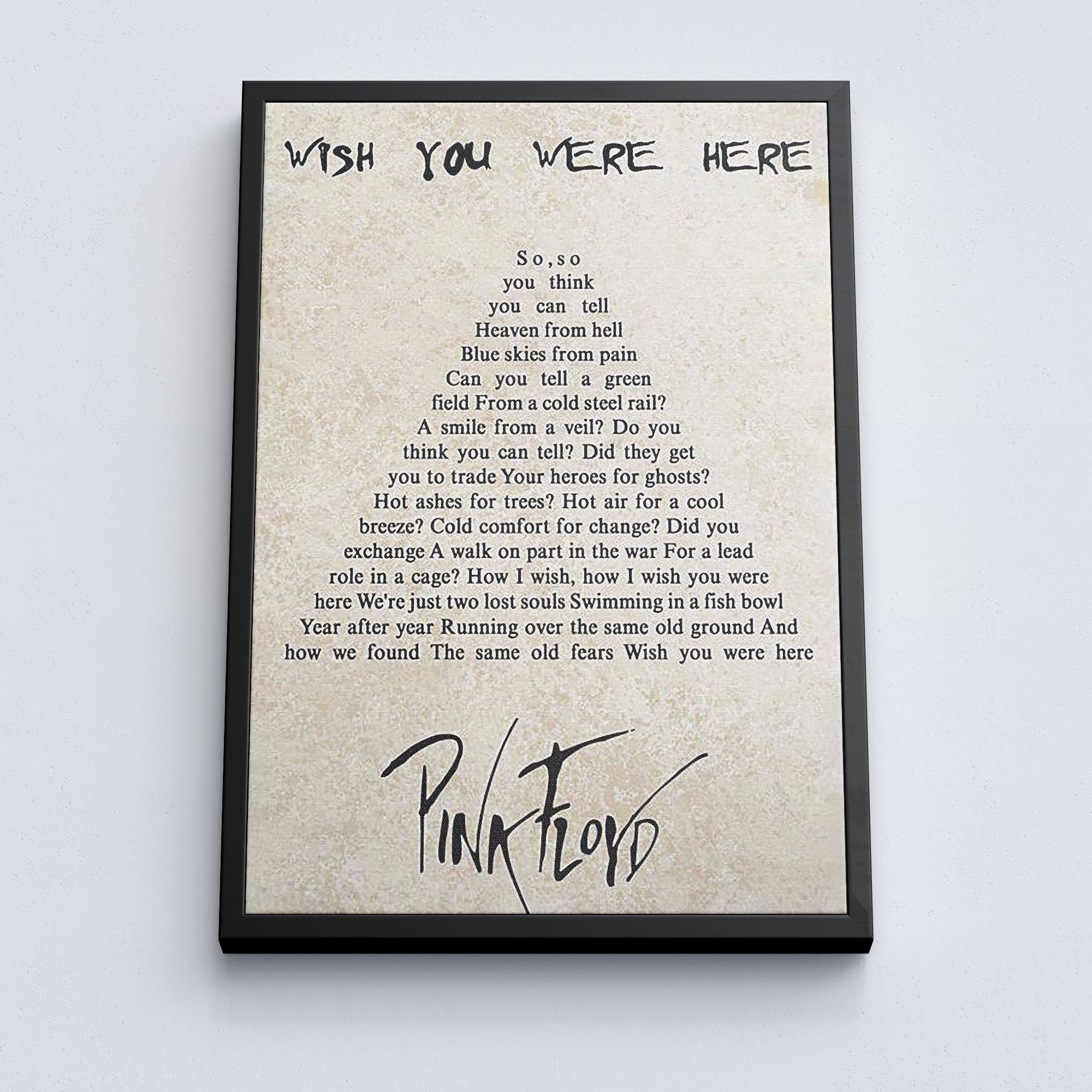 Pink Floyd Wish You Were Here Lyrics Poster Lyrics Canvas | Etsy