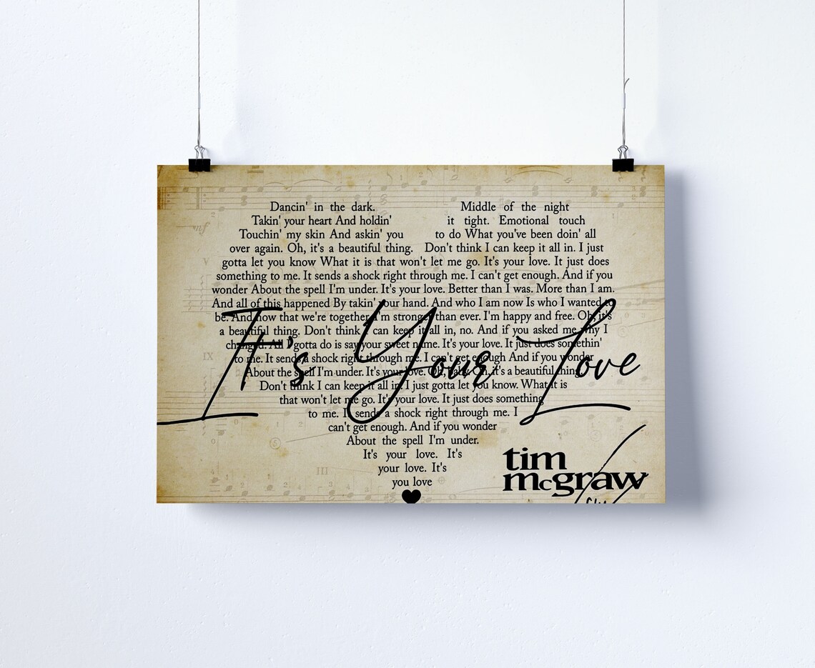 Tim Mcgraw Its Your Love Lyrics Poster Faith Hill | Etsy