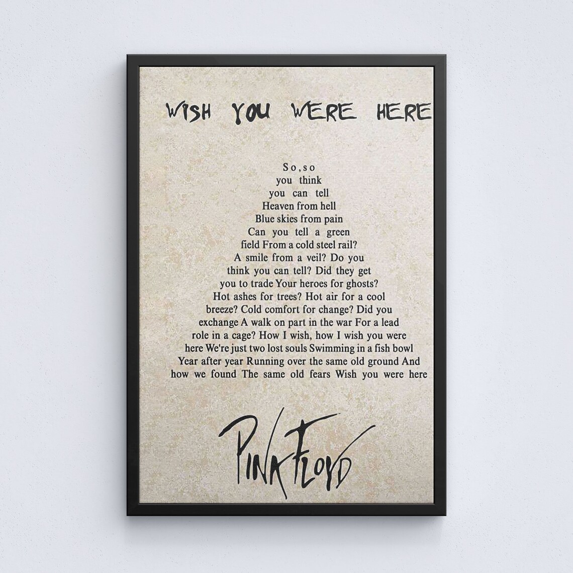 Pink Floyd Wish You Were Here Lyrics Poster Lyrics Canvas | Etsy