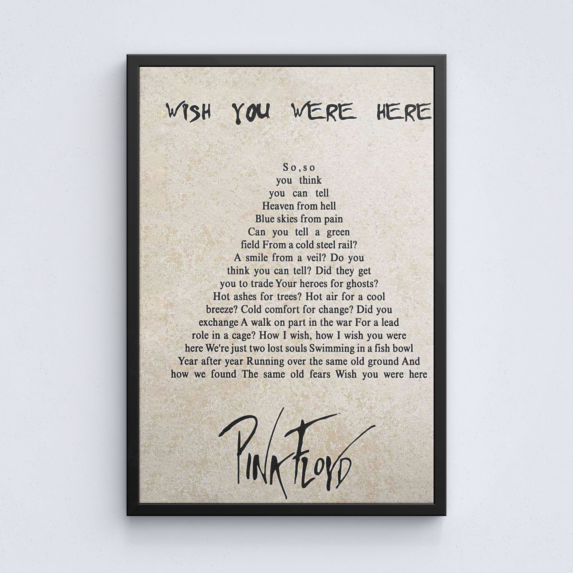 Pink Floyd Wish You Were Here Lyrics Poster Lyrics Canvas Etsy