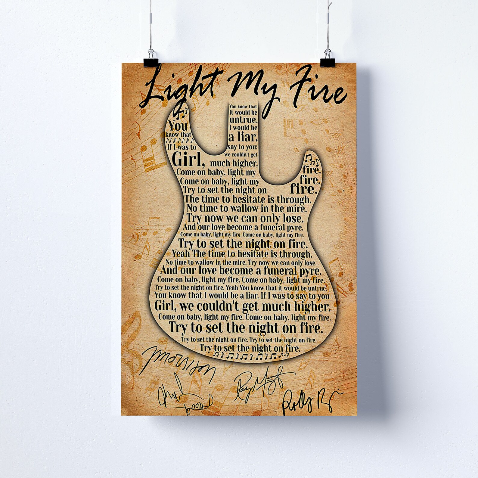 The doors light my fire lyrics poster lyrics poster light my etsy