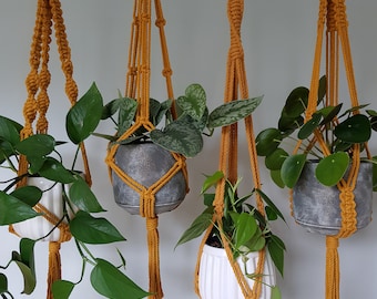 Handmade Macramé Plant Hanger | Mustard Yellow | Recycled cotton