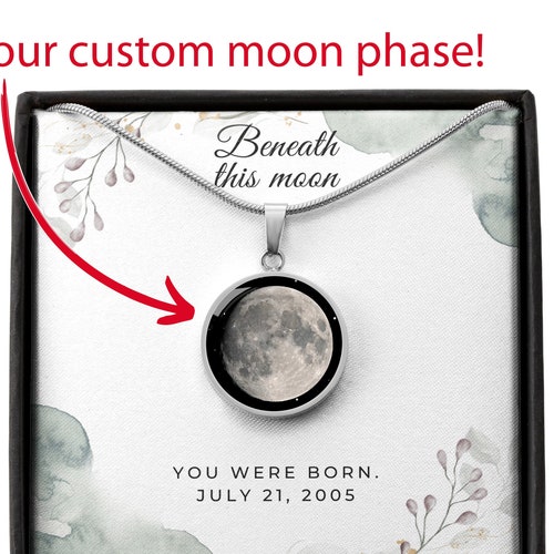 Custom Moon Phase Necklace Birthday 