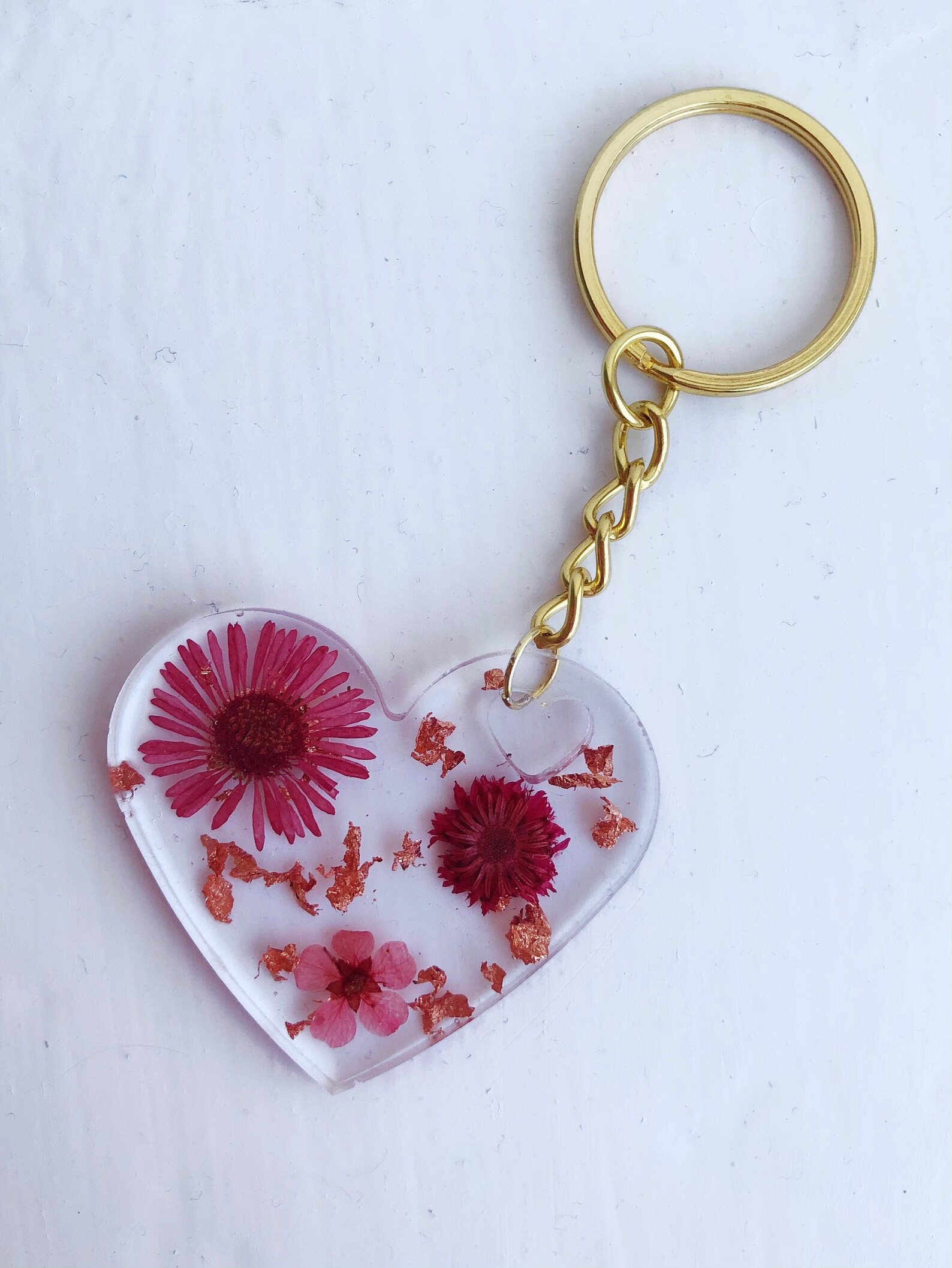 Resin Flower Heart Keyring Valentines Galentines Rose Gold Etsy