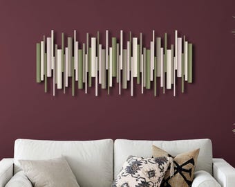 Wood Wall Sculpture, Green Abstract Wood Art, Modern Geometric Decor