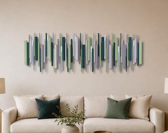 Teal & Sage Wall Sculpture – Large Contemporary 3D Wood Wall Art