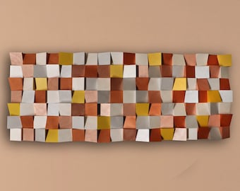 Copper Mist 3D Wood Wall Sculpture – Handcrafted Pinewood Blocks, Contemporary Relief Art