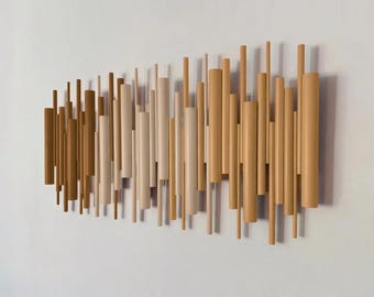 Handcrafted 3D Wood Wall Sculpture, Modern Geometric Wall Art, Neutral Palette