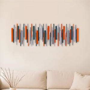 Orange & Teal Wall Art – Modern Statement Wall Décor with Chrome, Copper or Antique Copper Accents – Original Handmade Artwork