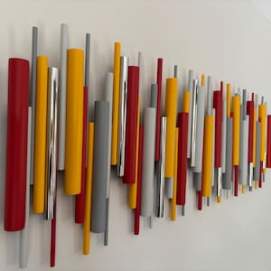 Red and Yellow Wall Art – Bold Abstract Wood Wall Sculpture