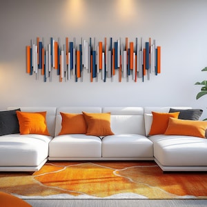 Blue & Orange Wall Art – Contemporary Abstract Wall Sculpture, Large Wall Decor