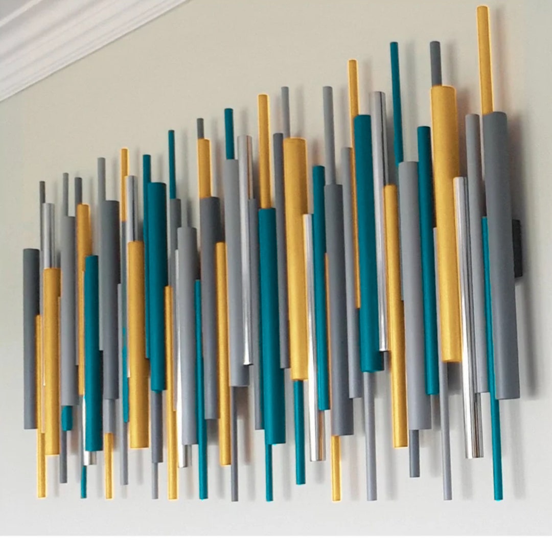 Abstract Wall Art Wood Metal Wall Art Gold Art Deco Contemporary Wall