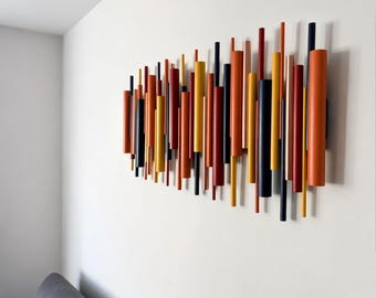 Holz Wandkunst, Mid Century moderne Wandskulptur, polierter Himmel