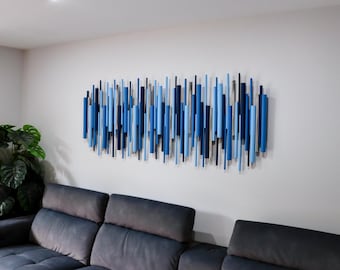 Blue Wood Wall Art – Contemporary Modern Soundwave