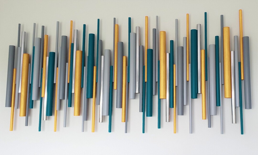 Abstract Wall Art Wood Metal Wall Art Ochre Art Deco Contemporary Wall