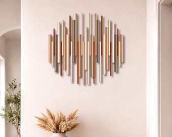 Round Wooden Wall Art | Terracotta Blush 3D Wall Decor | Modern Hallway Entryway Accent