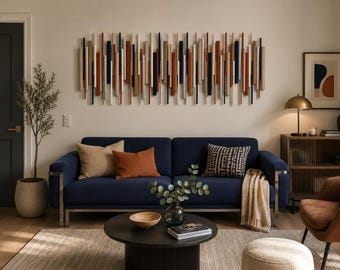 Handmade Wooden Wall Sculpture | Geometric 3D Wall Art, Custom Metal Accents