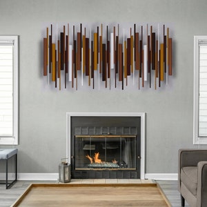 Ochre & Maroon Wall Art – Earth Tone Modern Wood Wall Sculpture