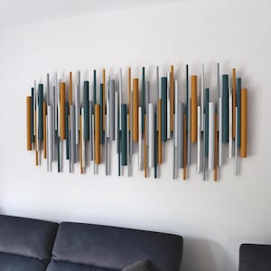 Ochre & Teal Wall Art – Contemporary Abstract Wood Wall Sculpture