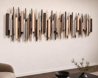 Large Wooden Wall Art, Neutral 3D Wall Decor, Modern Geometric Wood Artwork, Desert Rhythm