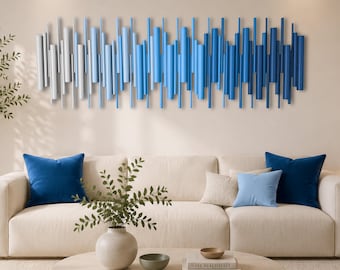 Colourful Wood Wall Art - Large Geometric Wooden Sculpture - Multi Colour 3D Dowel Decor