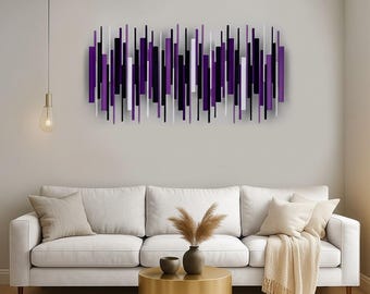 Purple Wall Art, Wood Wall Sculpture, Abstract 3D Contemporary Decor