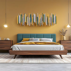 Gold & Teal Wall Art – Luxury Modern Wood Wall Sculpture