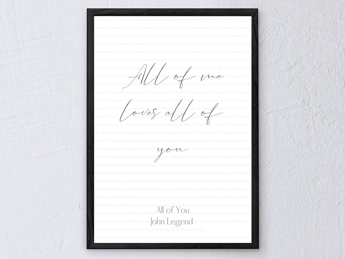 All of You John Legend lyrics Personalised Song Lyrics Etsy