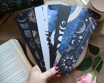 Celestial Inspired Zodiac Bookmark Collecton, Moon Phases, Sun Moon Stars, Horoscope, Neutral Bookmark, Watercolour Moon, Black and Gold