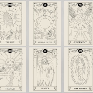 Tarot inspirierte Postkarten, Postkarten Set, neutral ästhetisch, okkult, Sternzeichen, Tarot Kunstdrucke, Celestial Boho, Gastgeschenke Hochzeit