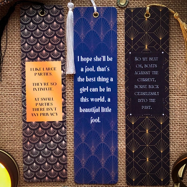 Los marcadores inspirados en el gran Gatsby, Art Déco, marcador hecho a mano, amante de los libros, regalo de lectura, literatura clásica, F Scott Fitzgerald, libros