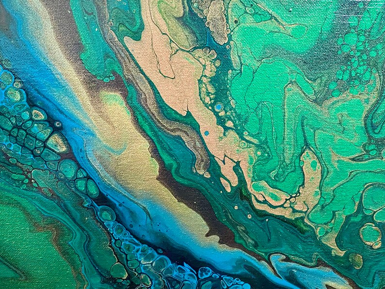 AbstractFluid Art Acrylic Pour Painting on Canvas 16x20in